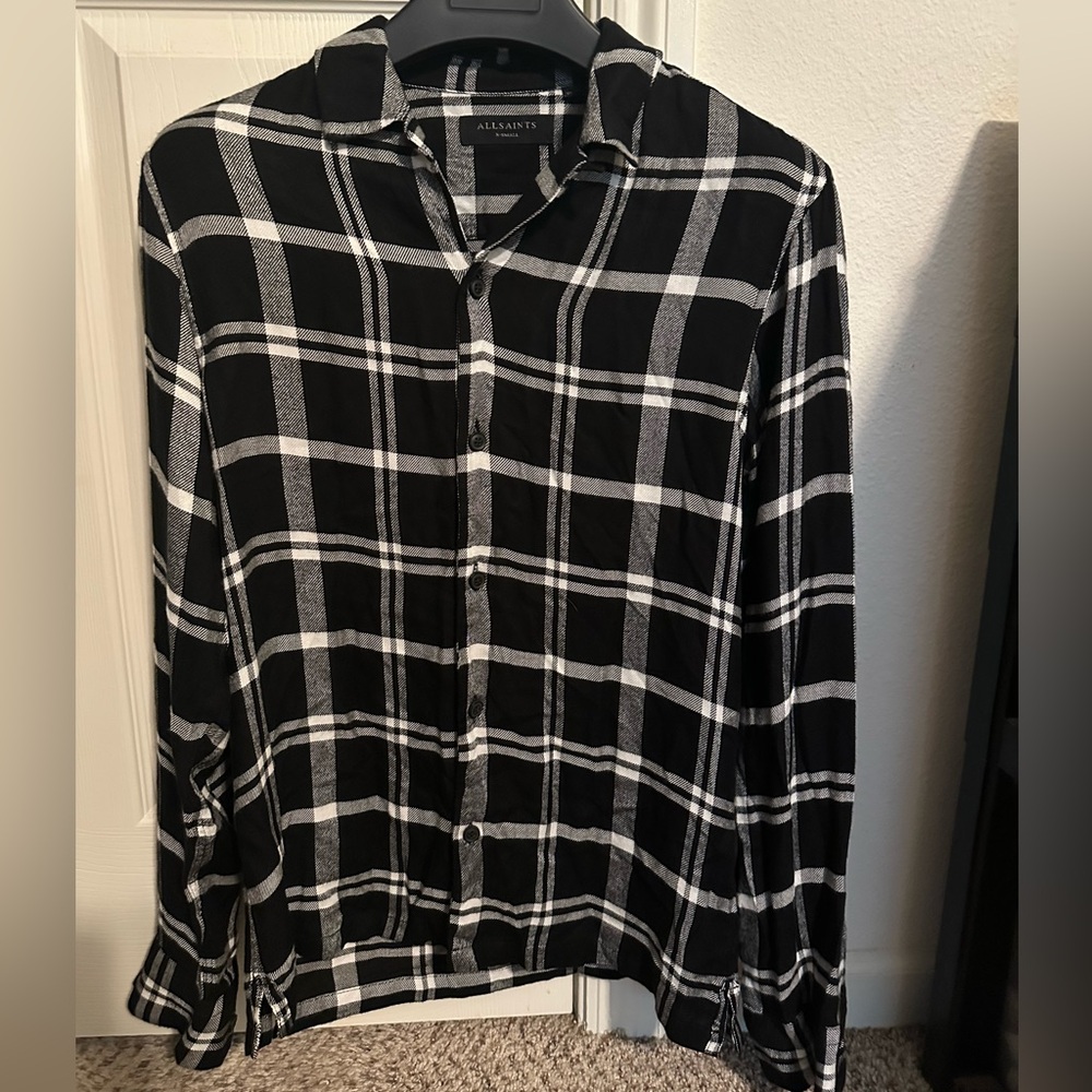AllSaints Men’s Plaid White Black Shirt XS New Without Tags Very Soft